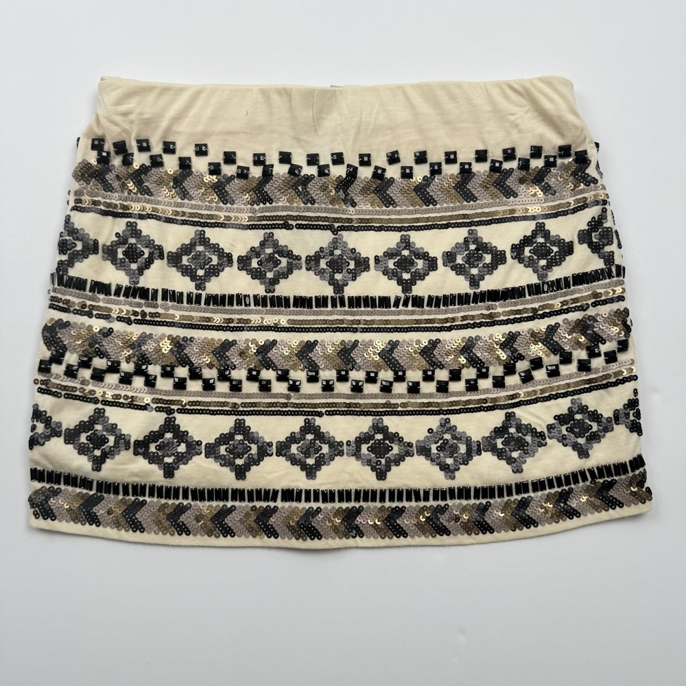 Paper Crane Skirt Womens Large Sequin Beaded Mini Aztec Geo Party Festival Boho